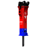 چکش هیدرولیکی MTB 215 نصب شده روی بیل مکانیکی کوچک