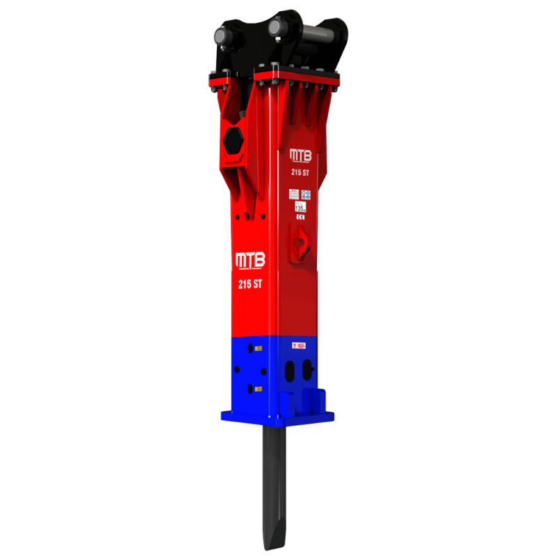 چکش هیدرولیکی MTB 215 نصب شده روی بیل مکانیکی کوچک